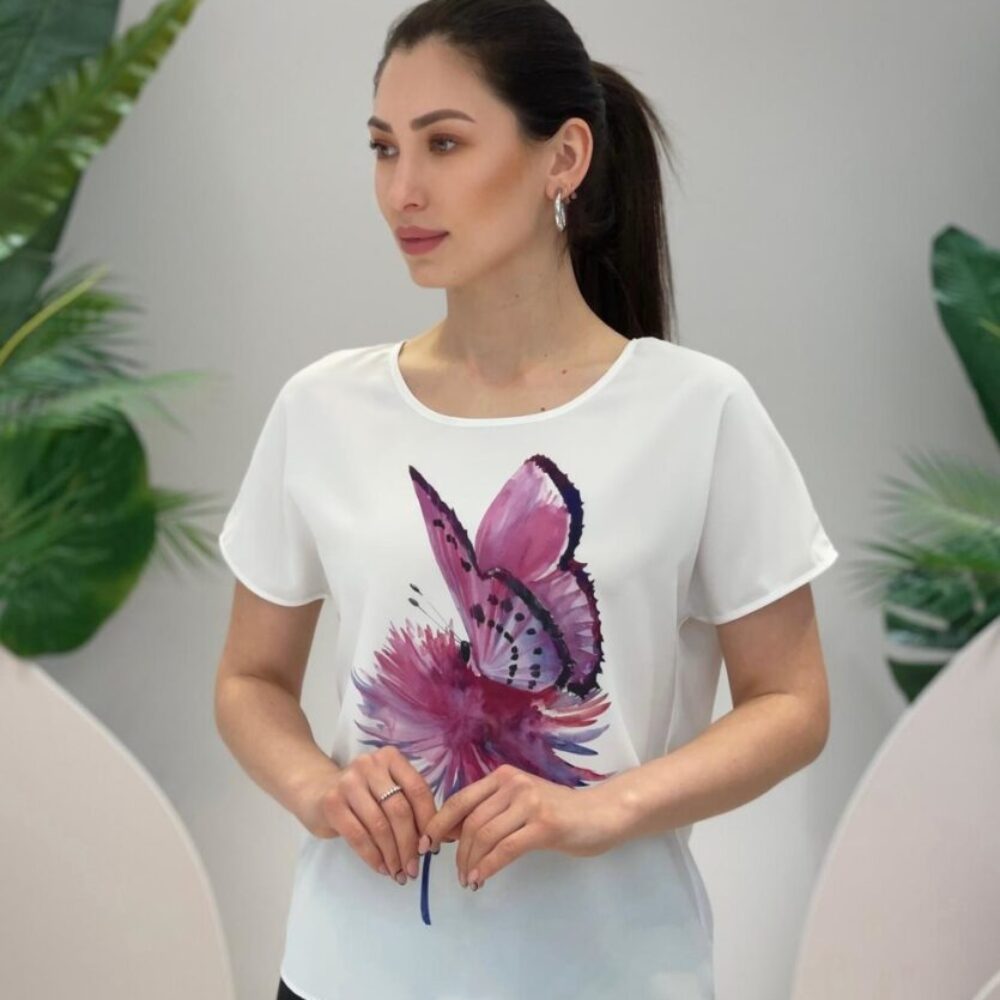 Бяла ризка с пеперуда в лилаво elizabeth