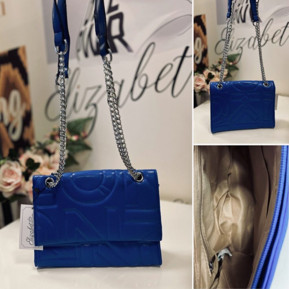 Стилна чанта с бродерия син лак elizabeth