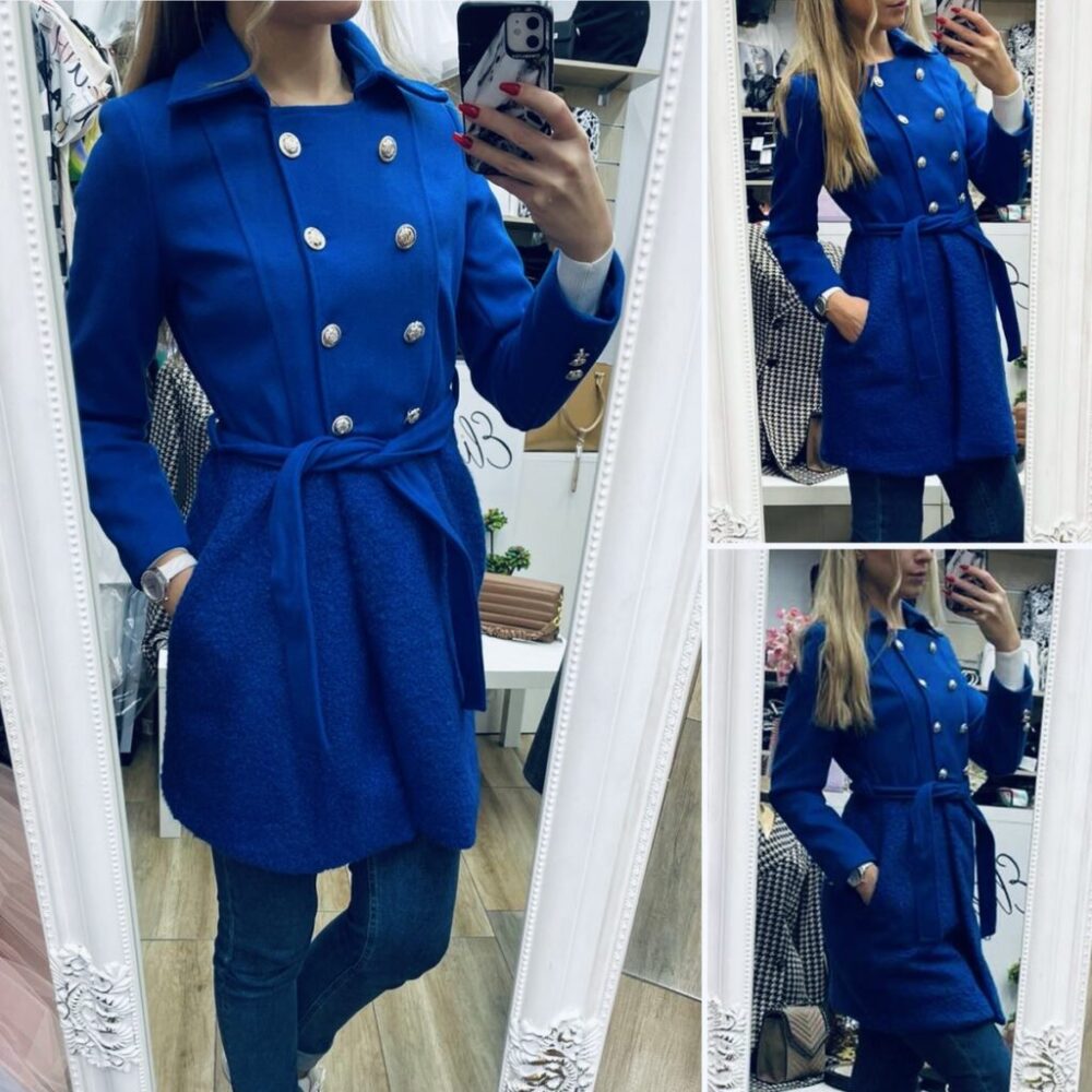 Палто от букле и кашмир турско синьо elizabet fashion