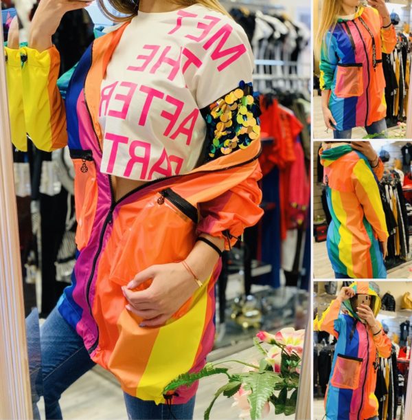 Яке на многоцветни райета с дъждобран Elizabet Queen's Fashion