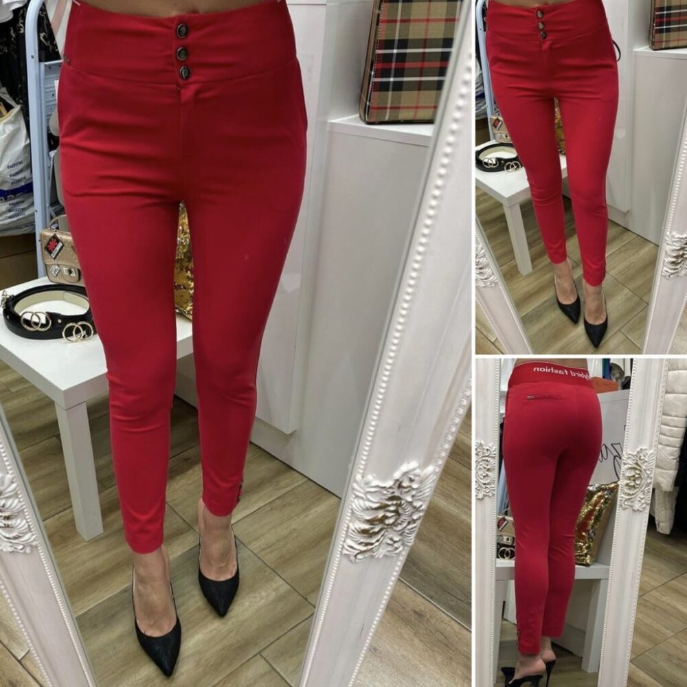 Стилен червен Slim панталон High Waist elizabeth