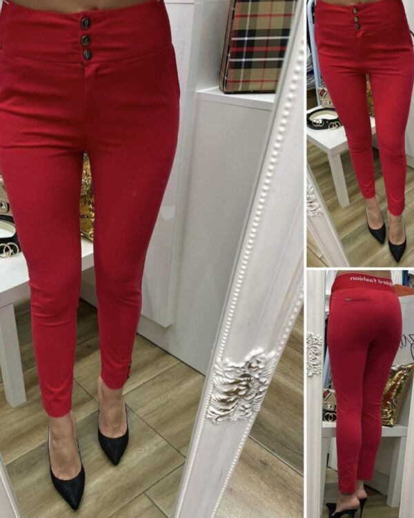 Стилен червен Slim панталон High Waist