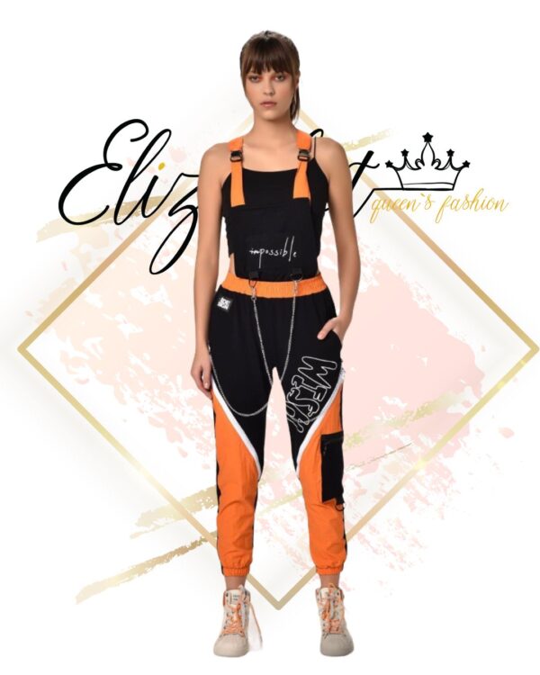 Спортен гащеризон в черно и оранжево elizabet fashion