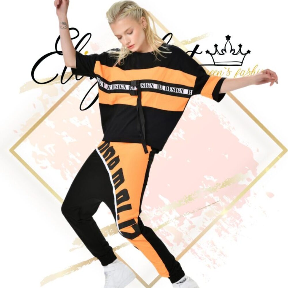 Спортна блузка в черно и оранжево елизабет