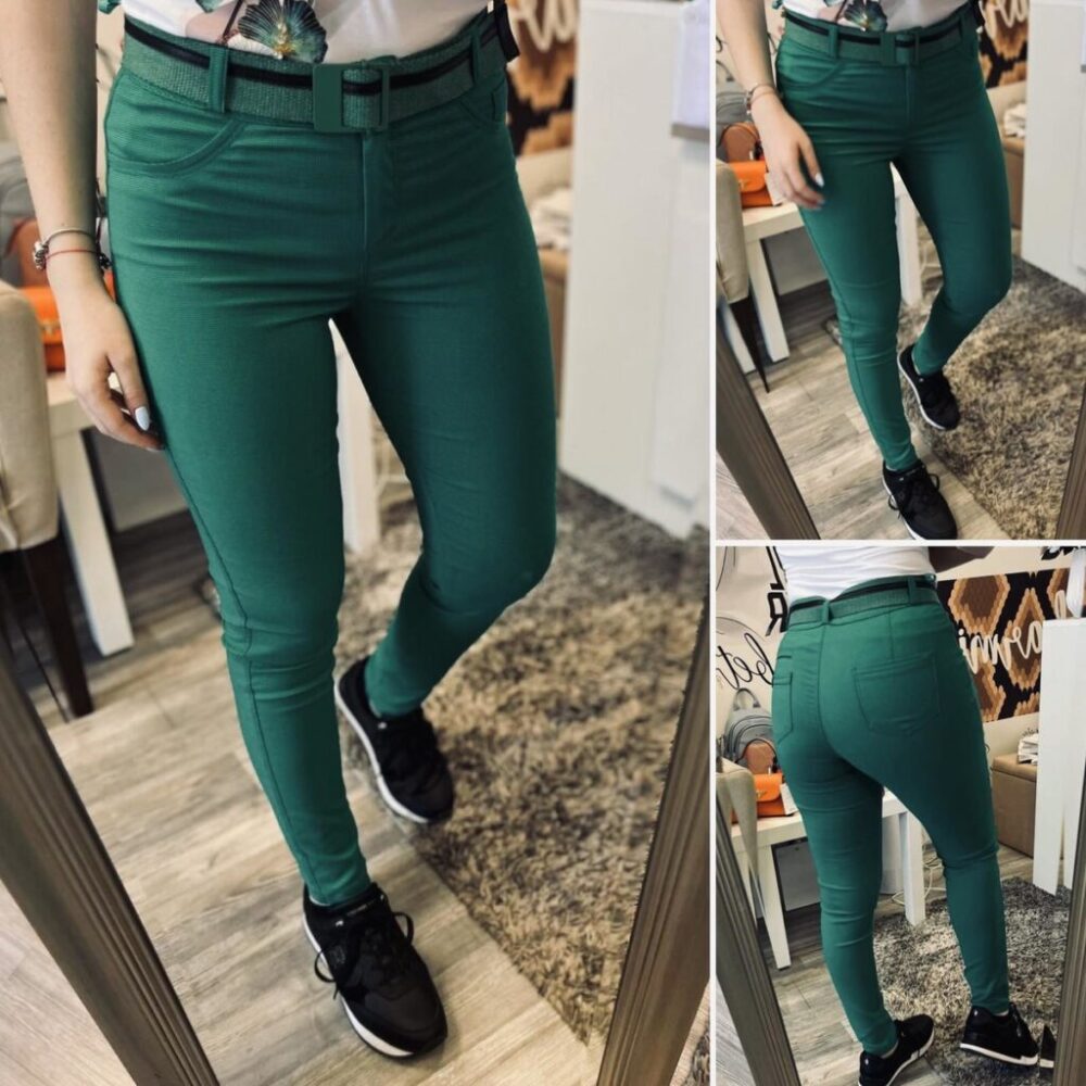 Дамски зелен панталон с колан елизабет.бг