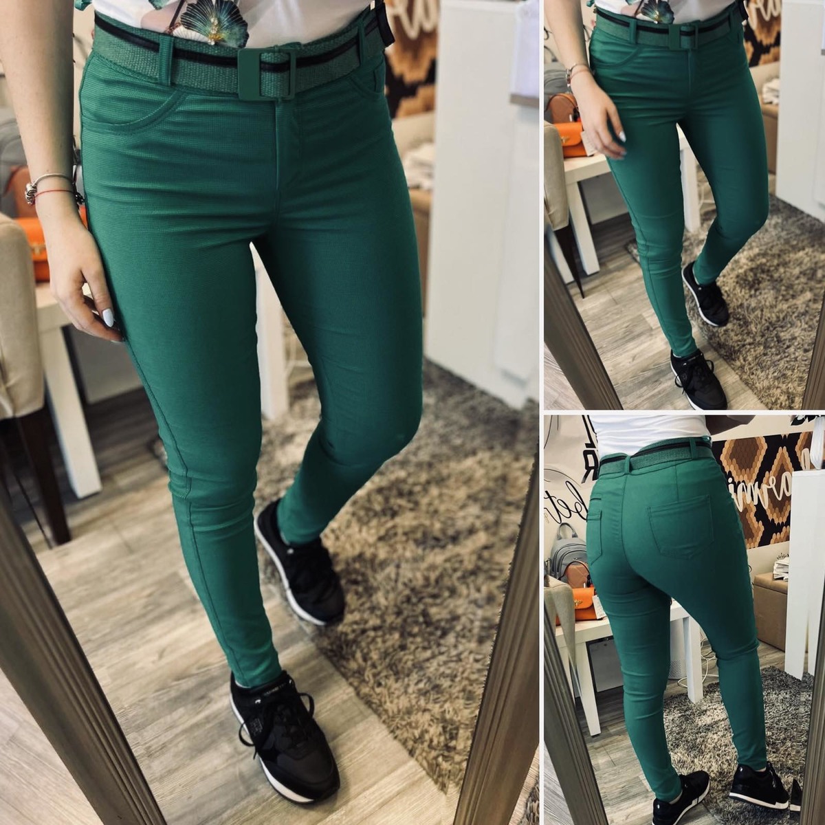 Дамски зелен панталон с колан