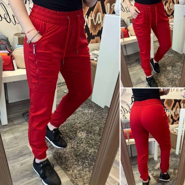Дамски панталон в червено с връзки
