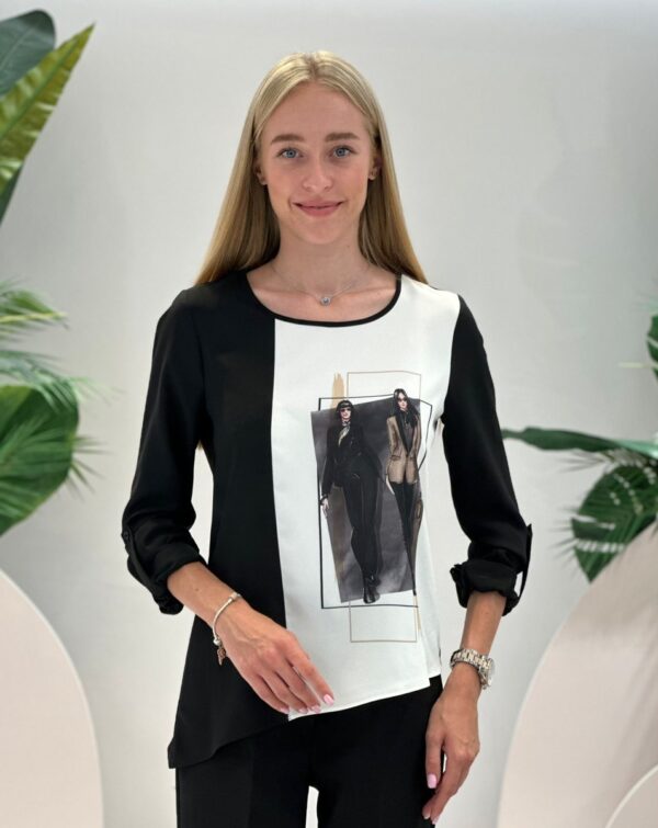 Стилна дамска риза Black & White с апликация Elizabet.bg