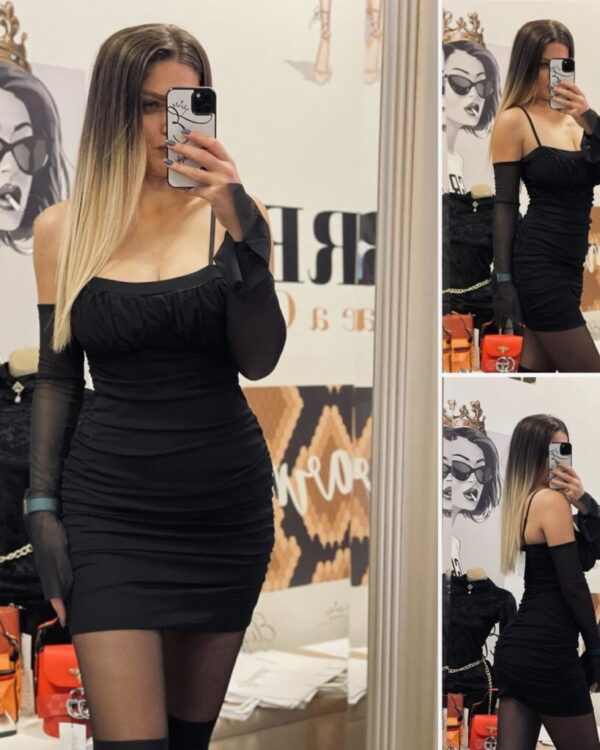 Черна рокля от тюл паднали рамене