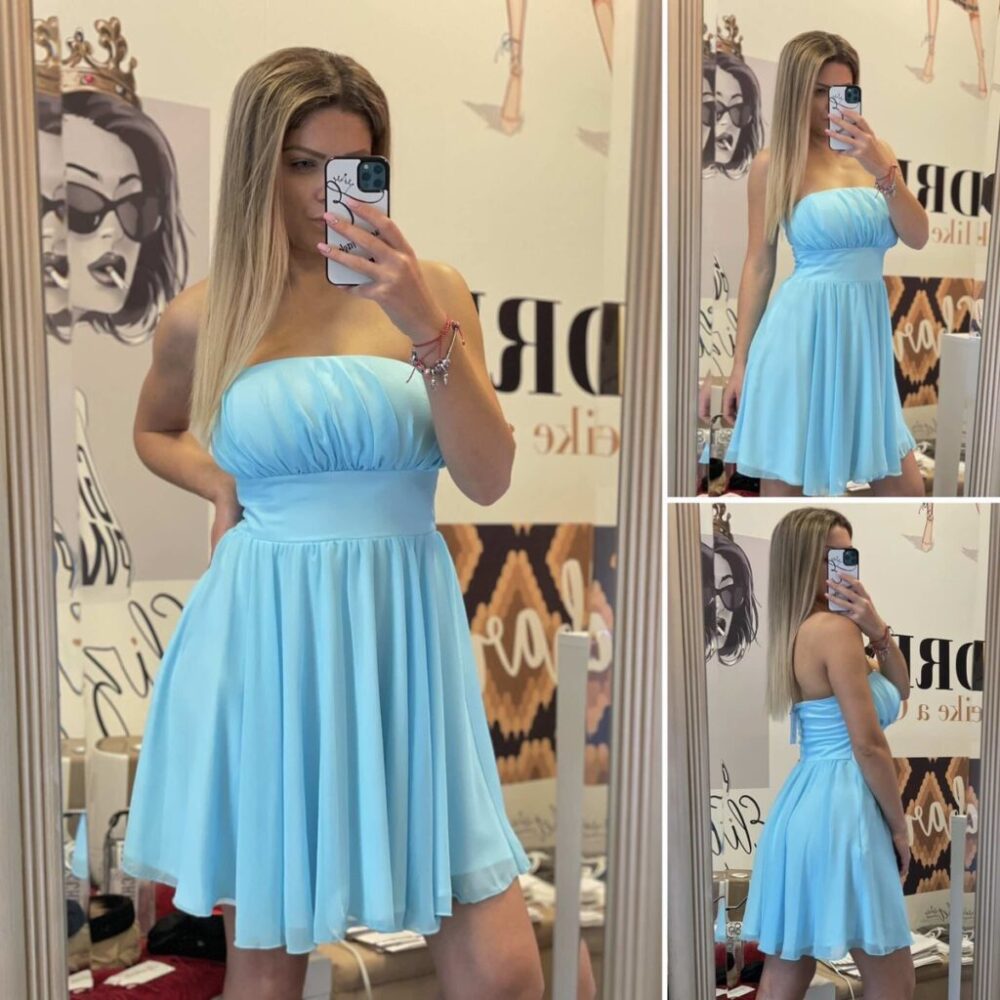 Кокетна дамска синя рокля