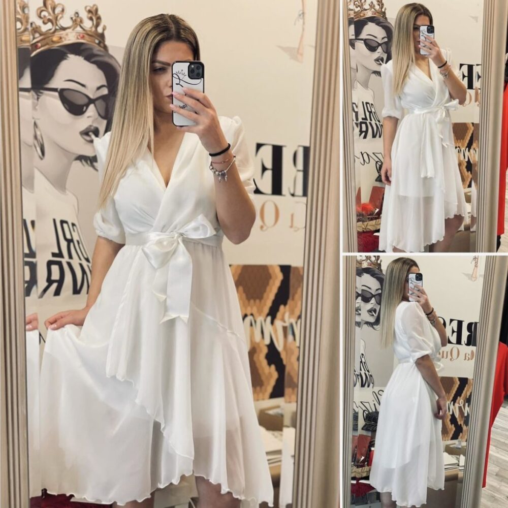 Разкроена рокля от шифон в бяло