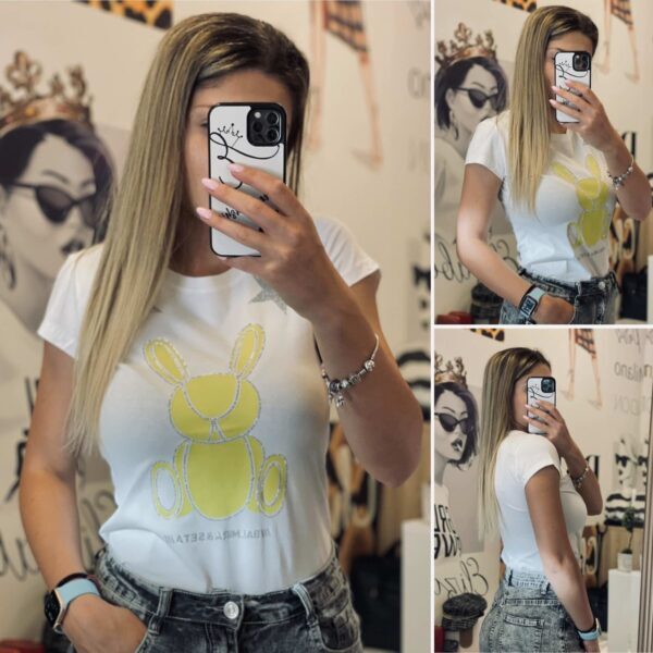 Бяла тениска с жълто зайче Еlizabet.bg