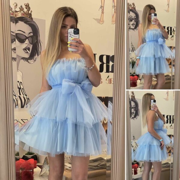 Кукленска рокля с бюстие в синьо