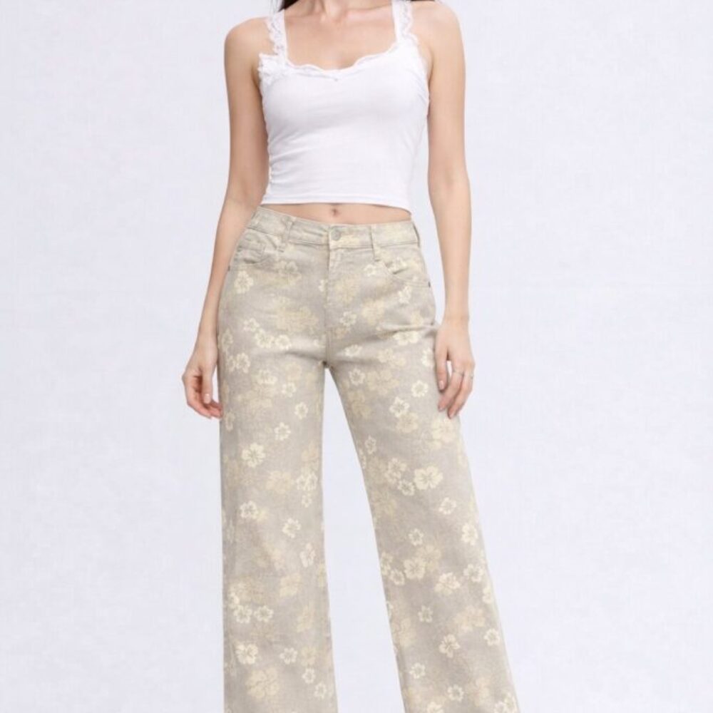 Дънки в екрю на цветя Wide leg elizabeth